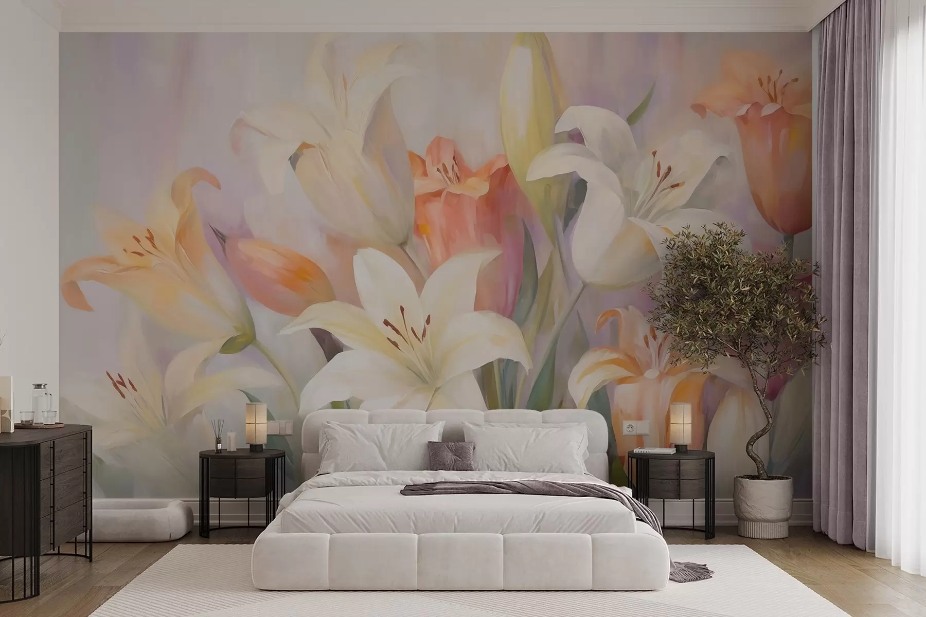 wall murals Abstract lilies, imitation of painting w05878