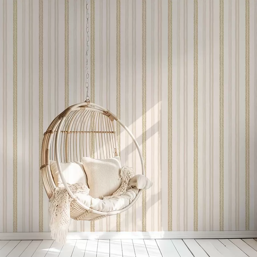 wall murals Vertical beige stripes and double braided ornament a01253