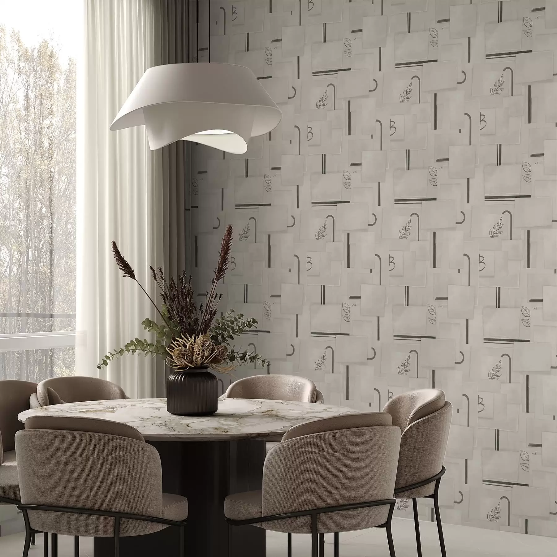 wall murals Abstract composition with rectangles and branches a01254