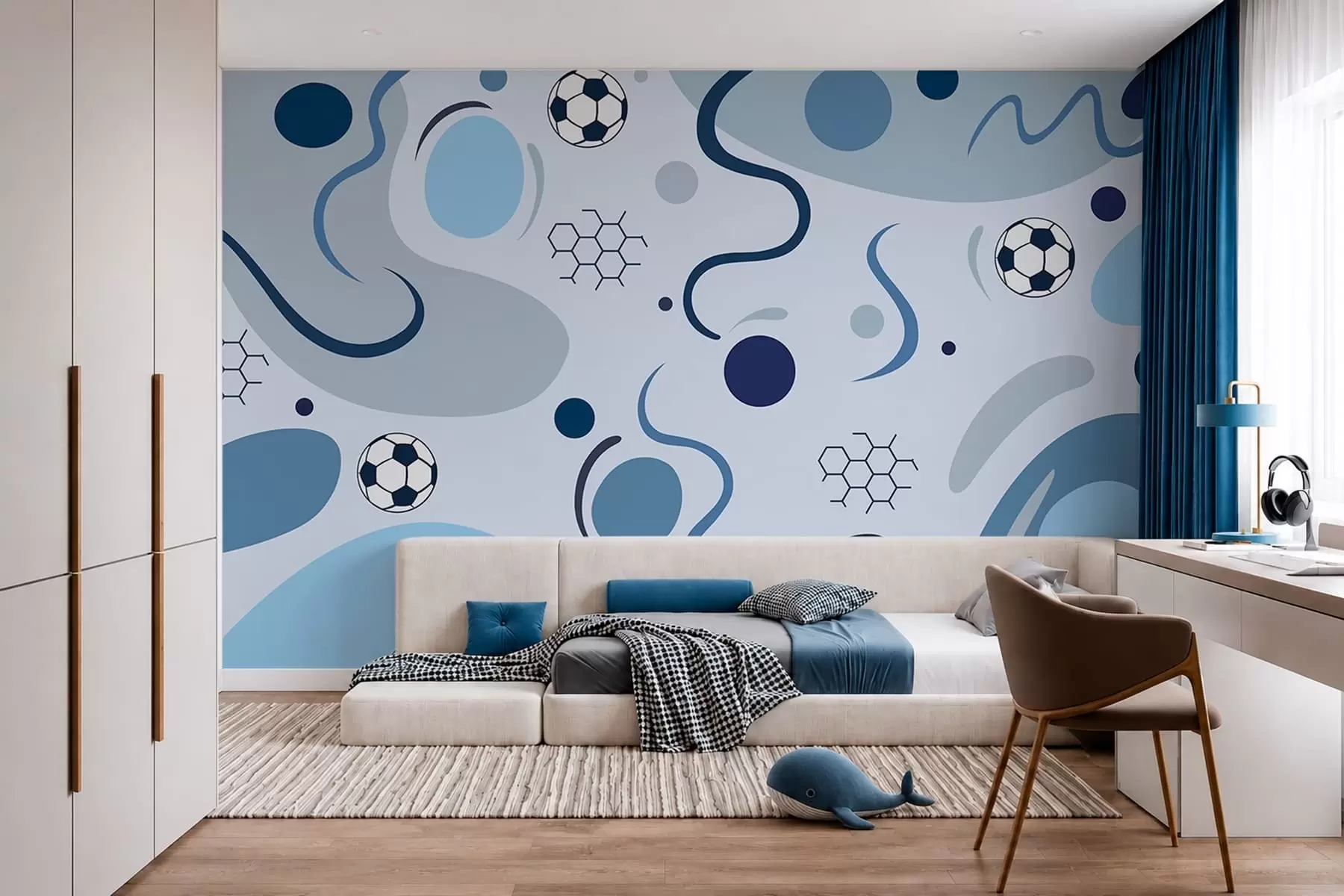 wall murals Colorful abstract shapes, soccer balls and diagrams w05142
