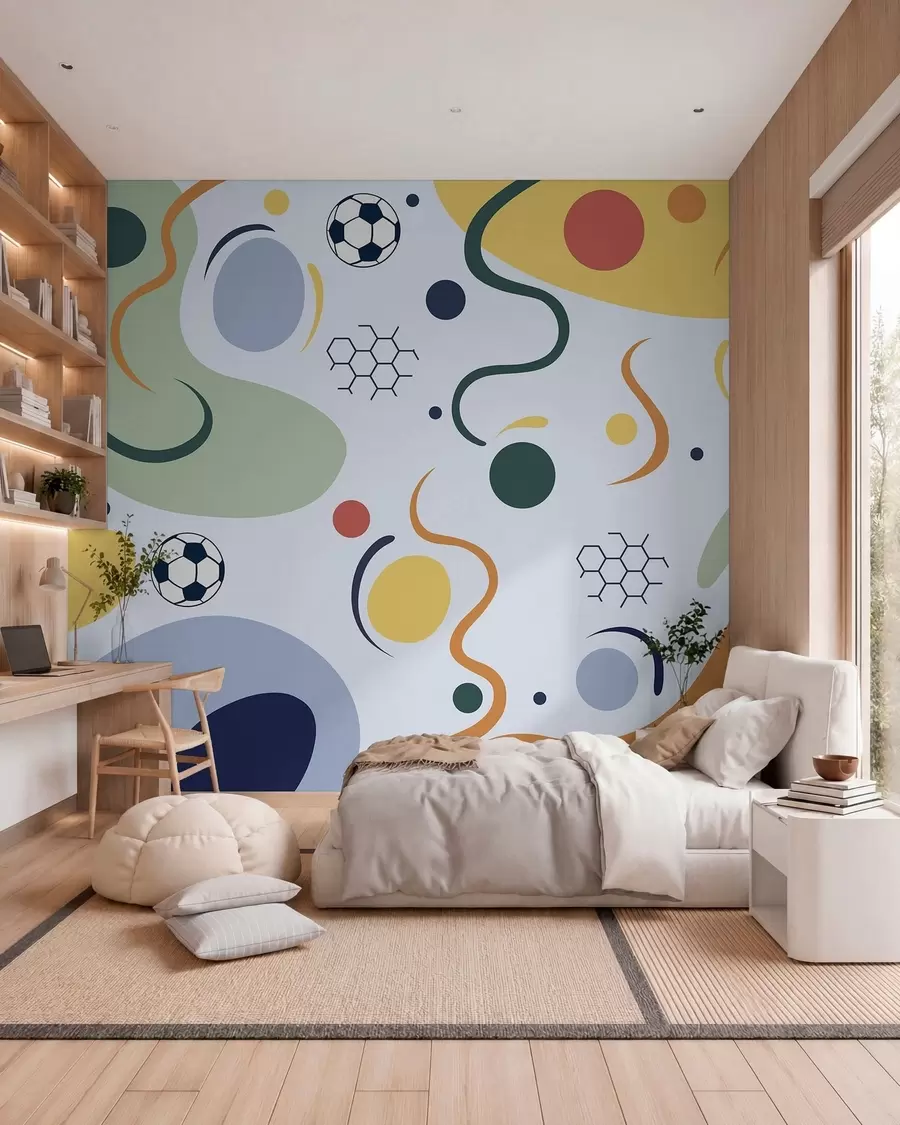 wall murals Abstract shapes, soccer balls, lines and circles w05142v2
