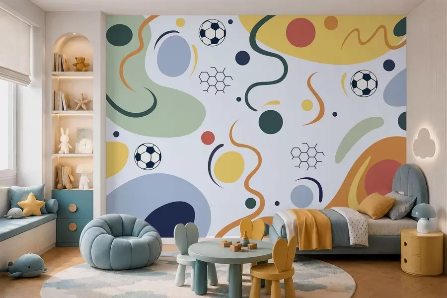wall murals Abstract shapes, soccer balls, lines and circles w05142v2