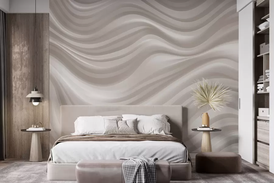 wall murals Voluminous wavy lines in soft beige and cream tones w09835