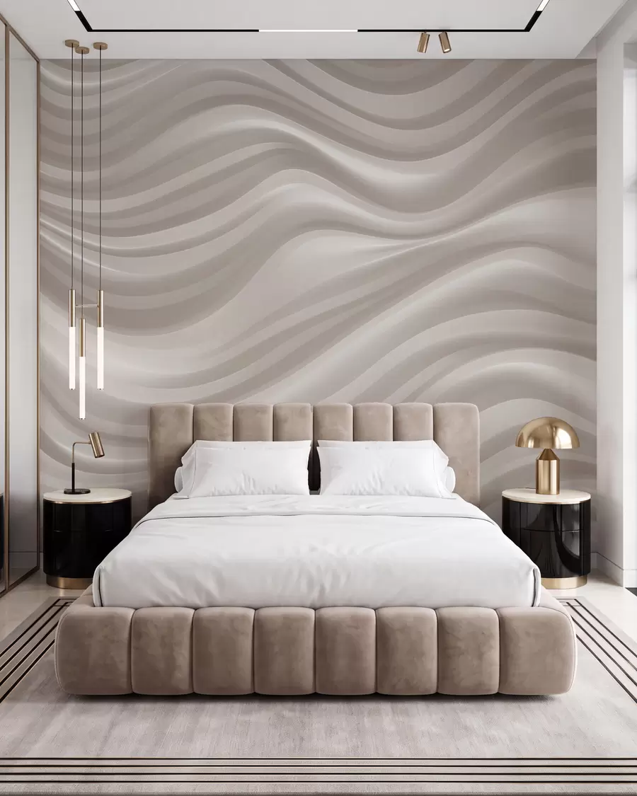 wall murals Voluminous wavy lines in soft beige and cream tones w09835