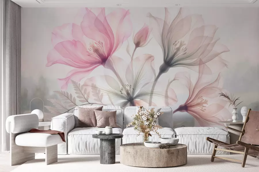 wall murals Delicate flowers in pastel pink and blue tones, in a watercolor style w10009