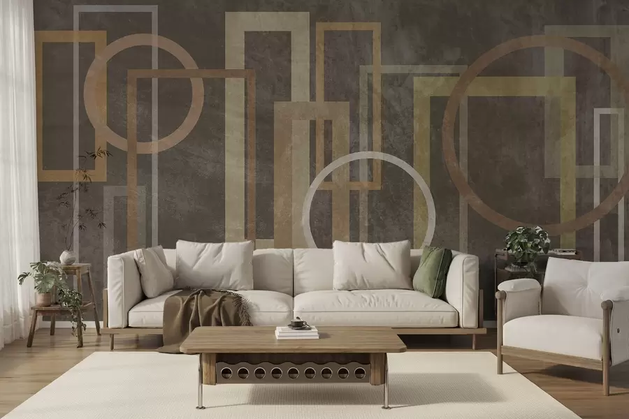 wall murals Geometric, textured shapes, including rectangles and circles, in earthy tones w10031