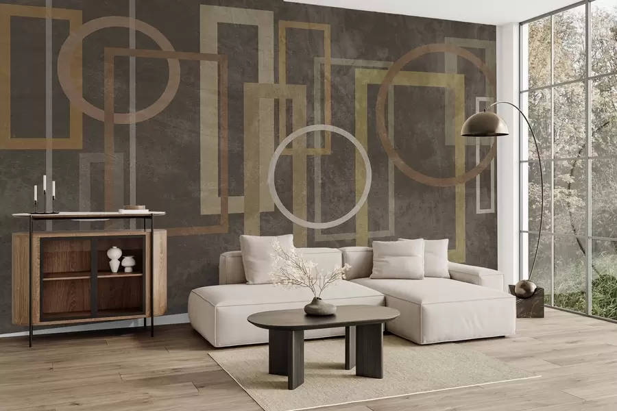 wall murals Geometric, textured shapes, including rectangles and circles, in earthy tones w10031