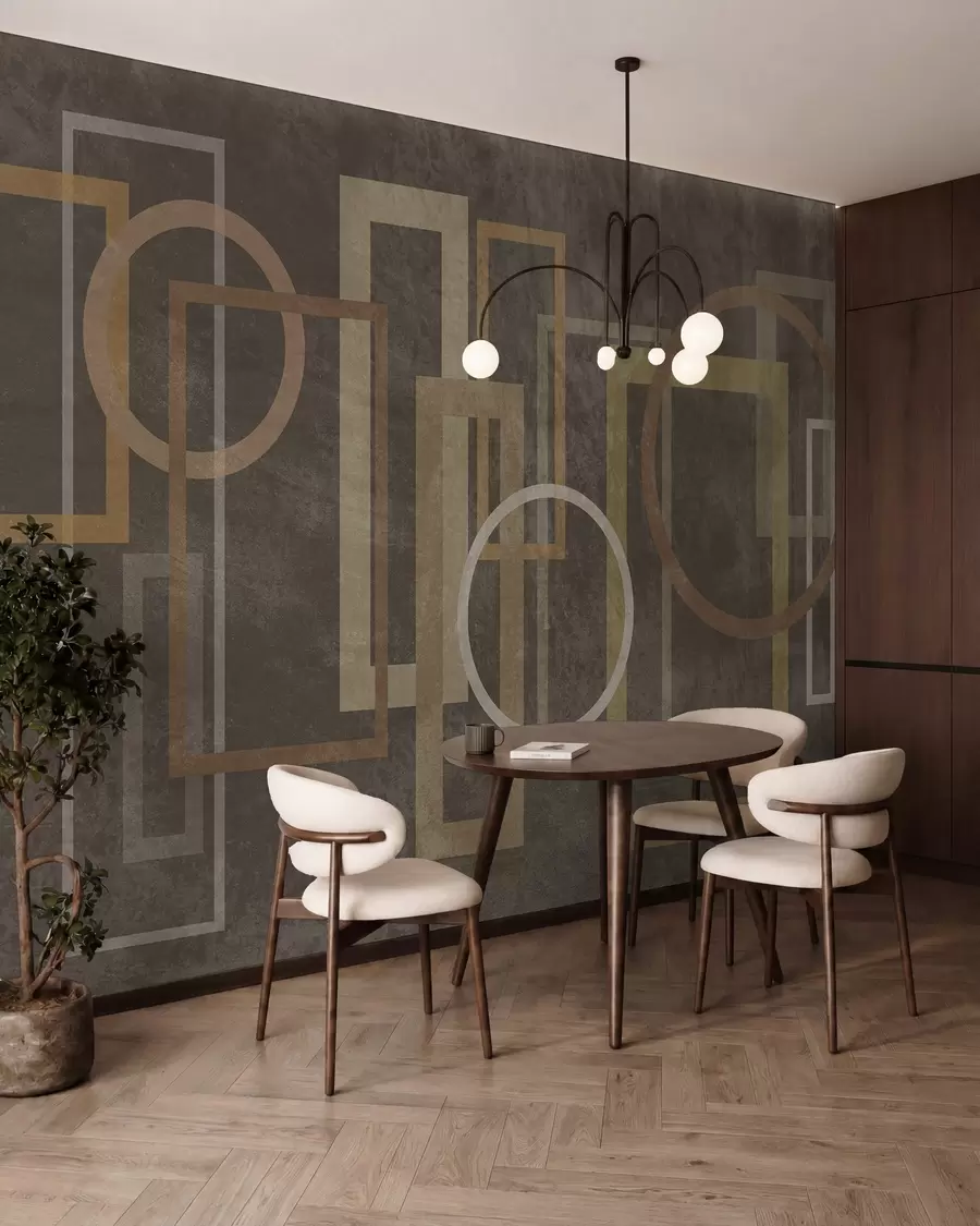 wall murals Geometric, textured shapes, including rectangles and circles, in earthy tones w10031