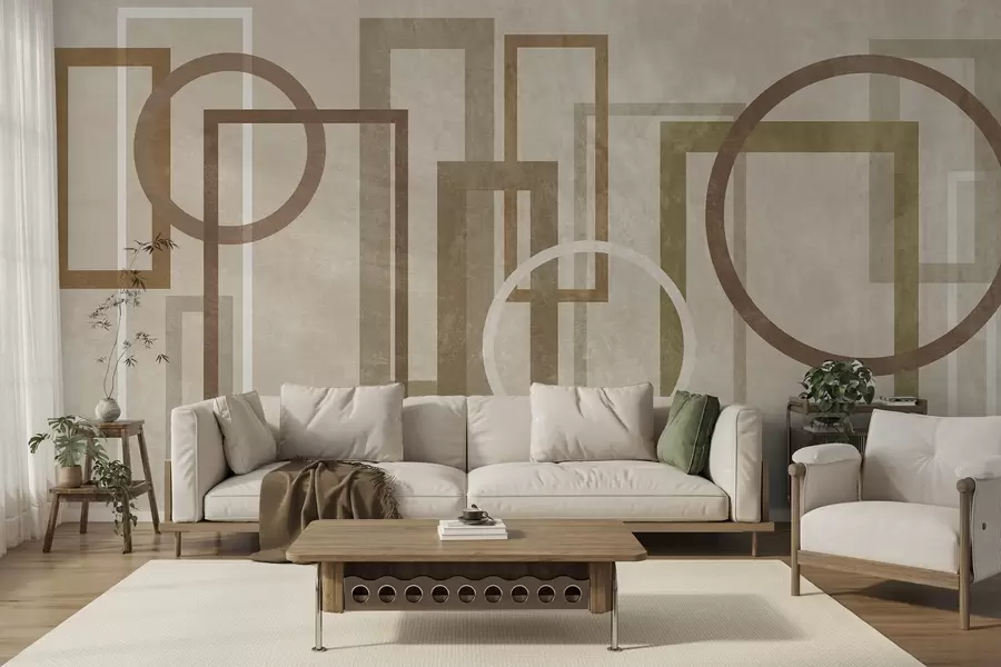 wall murals Geometric, textured shapes, including rectangles and circles, in earthy tones w10031v1