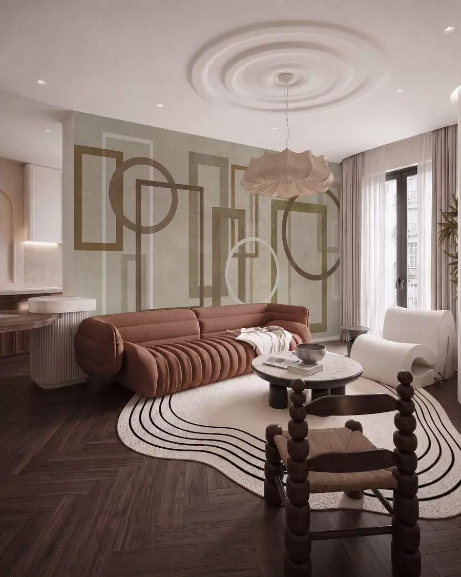 wall murals Geometric, textured shapes, including rectangles and circles, in earthy tones w10031v1