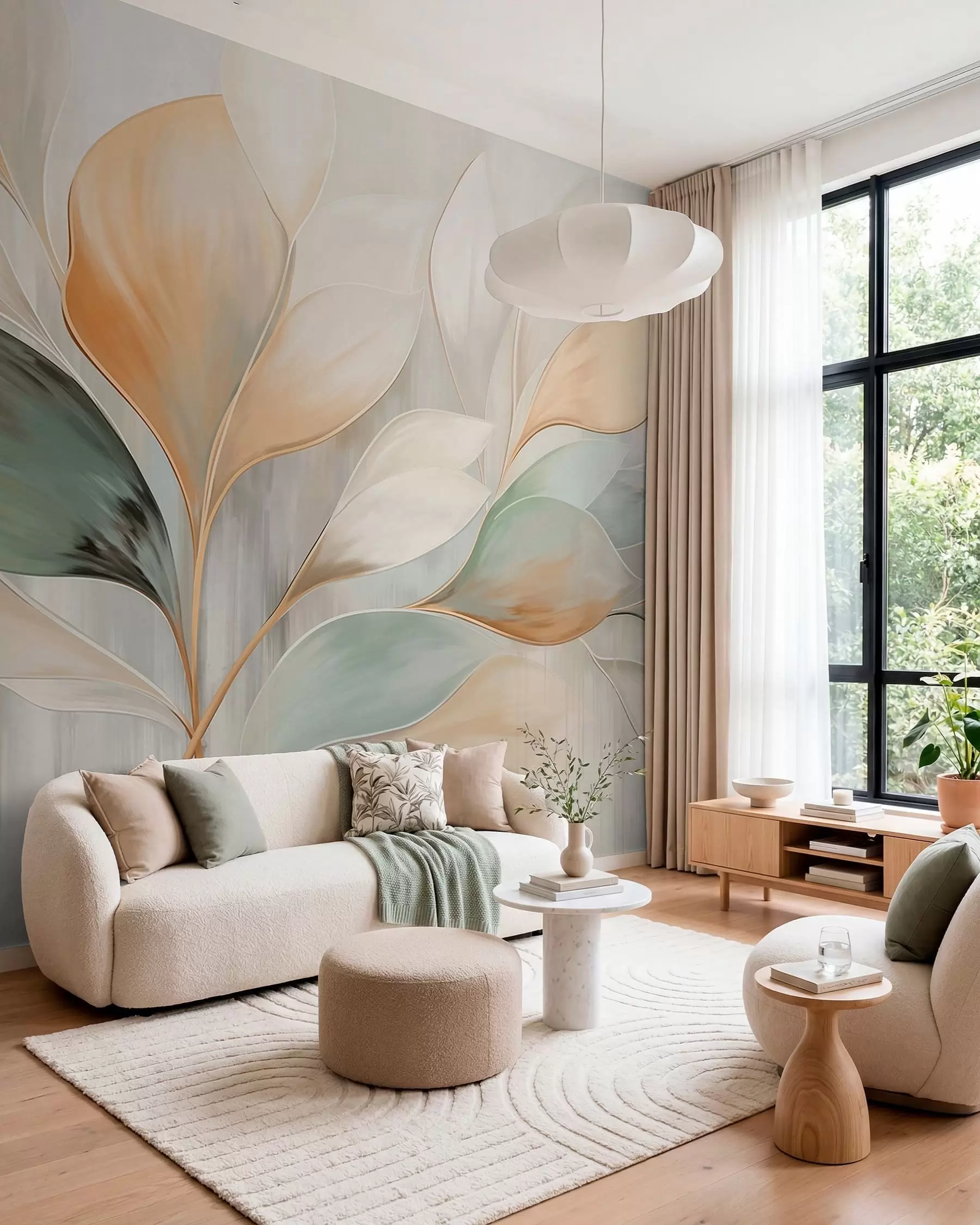 wall murals Leaves in Peach w05861