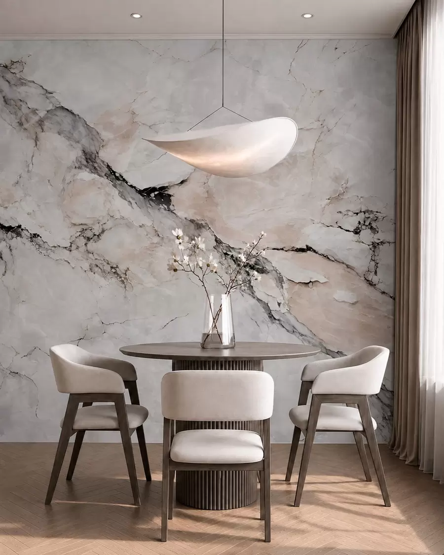 wall murals Light marble texture with dark and beige veins w05884