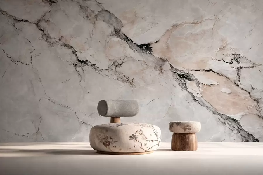 wall murals Light marble texture with dark and beige veins w05884