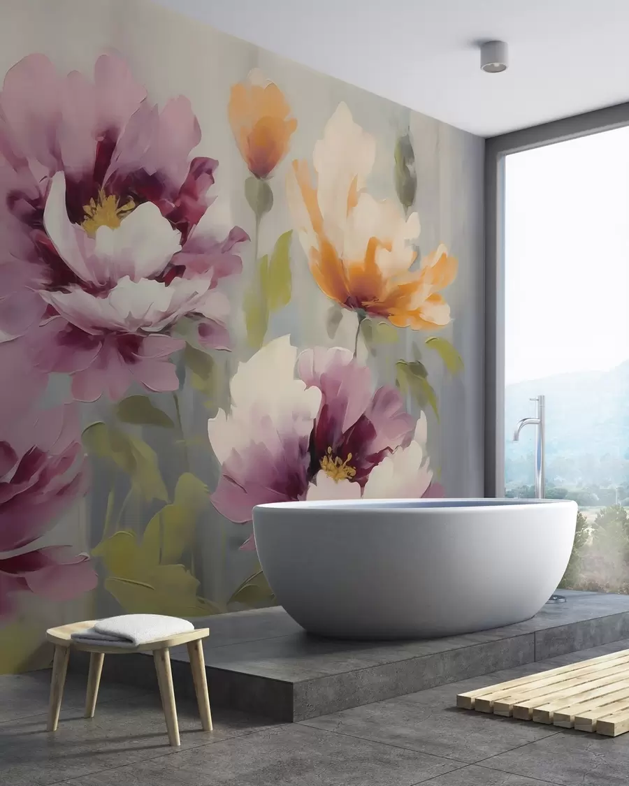 wall murals Abstract stylized flowers, imitation of painting w05848
