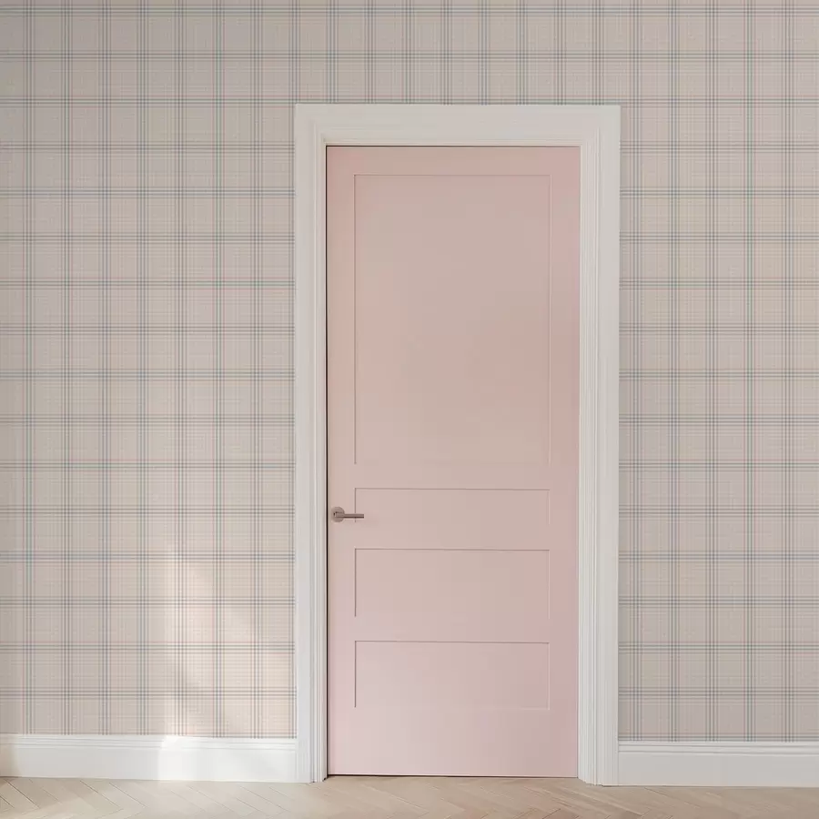 wall murals Light beige plaid with blue and pink stripes a01251v2