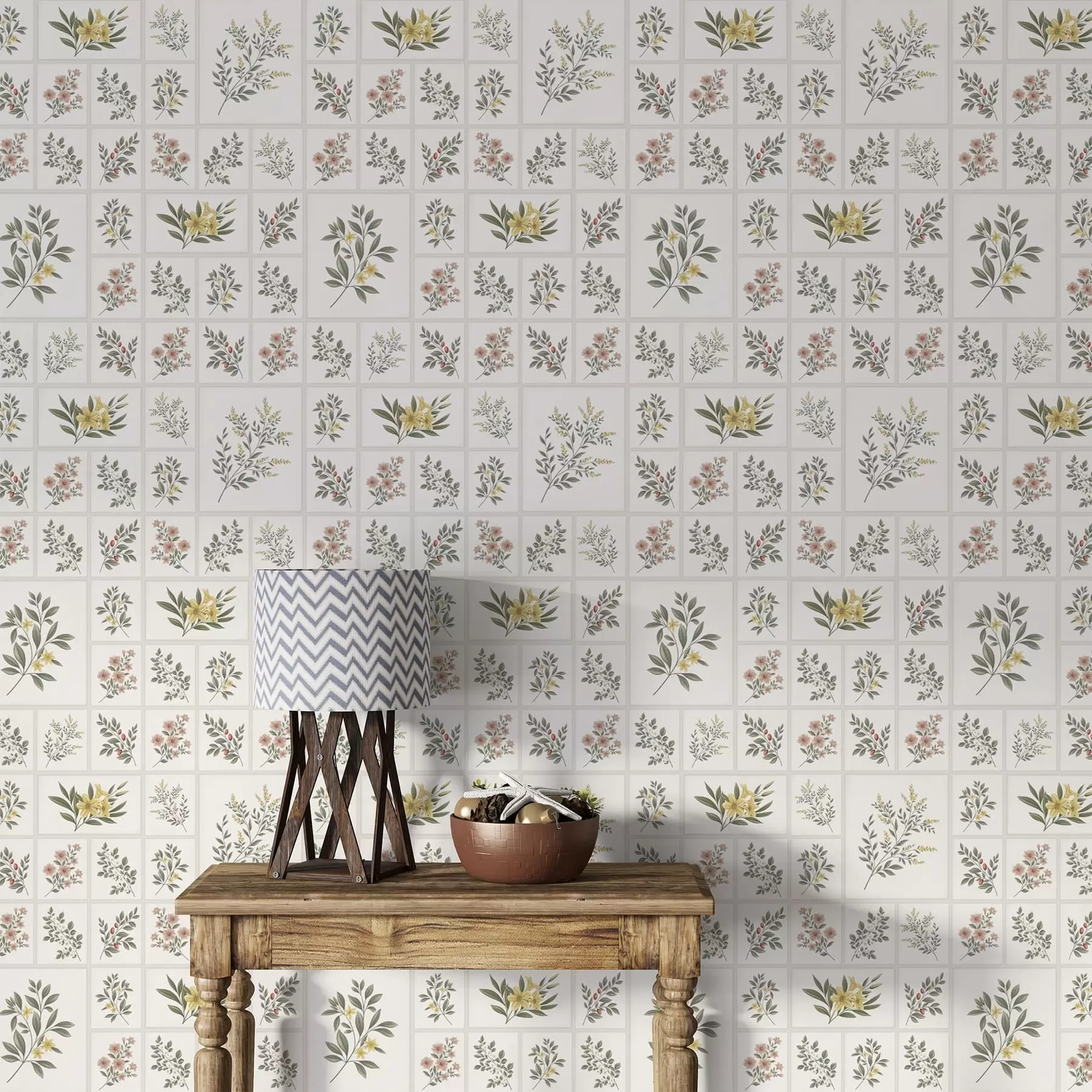 wall murals Botanical pattern with flowers and leaves in frames a01258