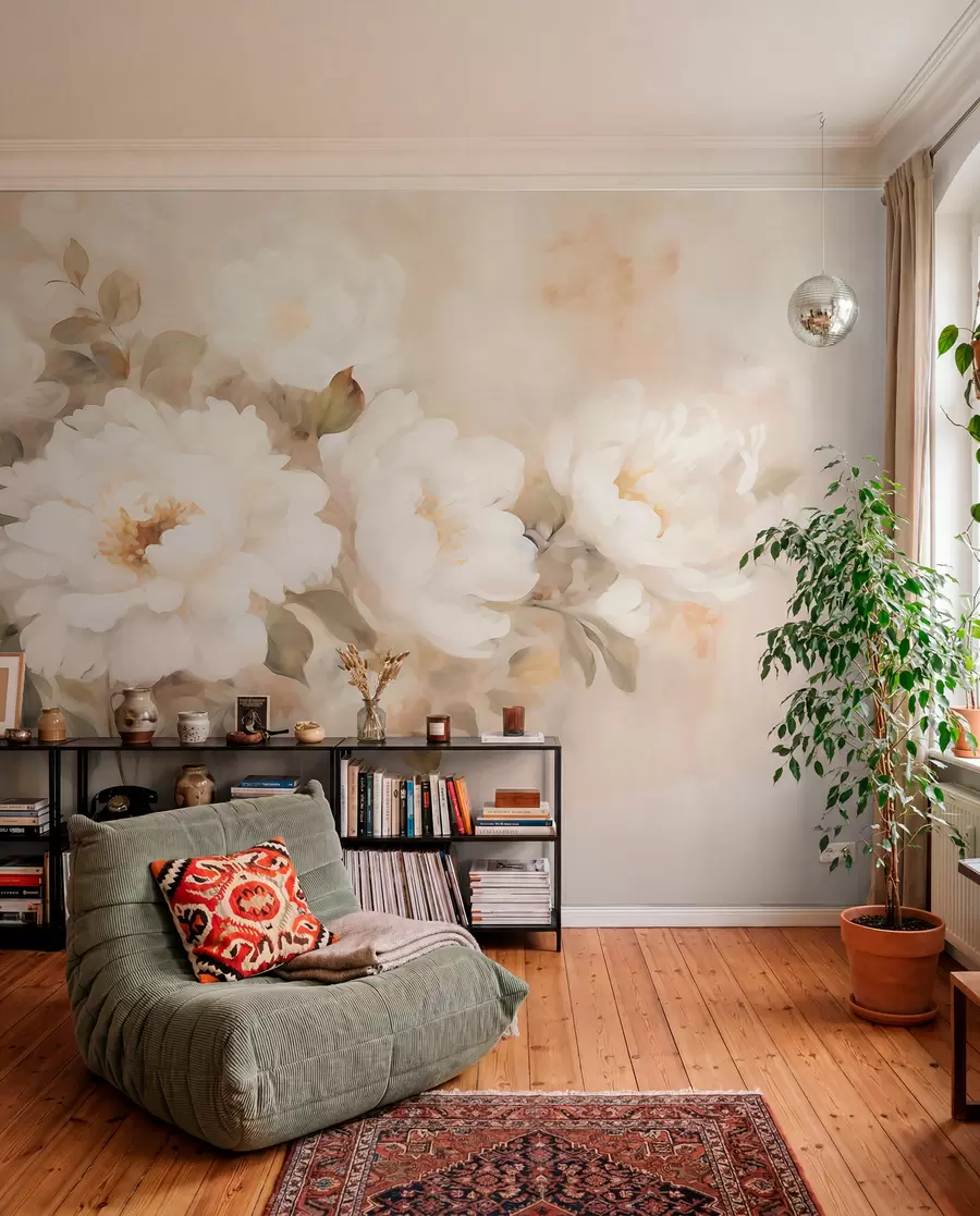 wall murals Vintage-style peonies w05835