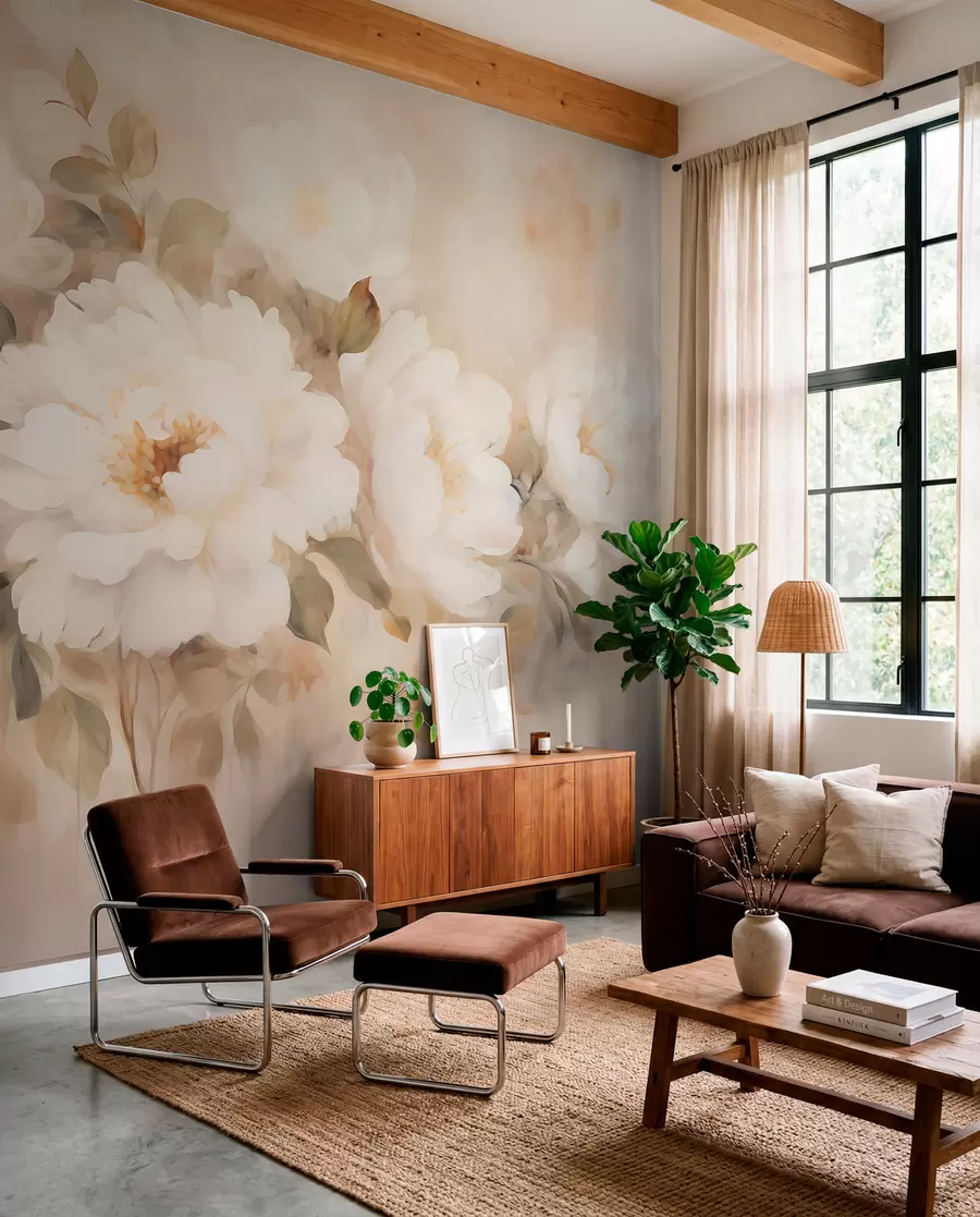 wall murals Vintage-style peonies w05835