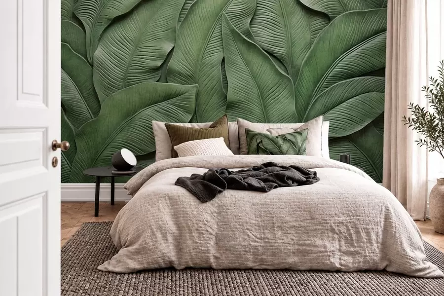 wall murals Dense pattern of large green leaves w05887