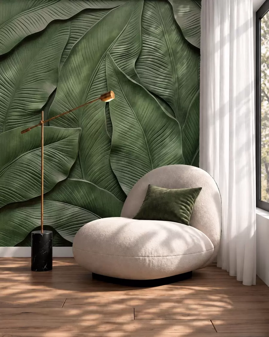 wall murals Dense pattern of large green leaves w05887