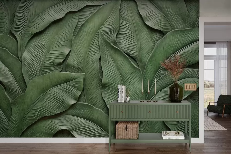 wall murals Dense pattern of large green leaves w05887