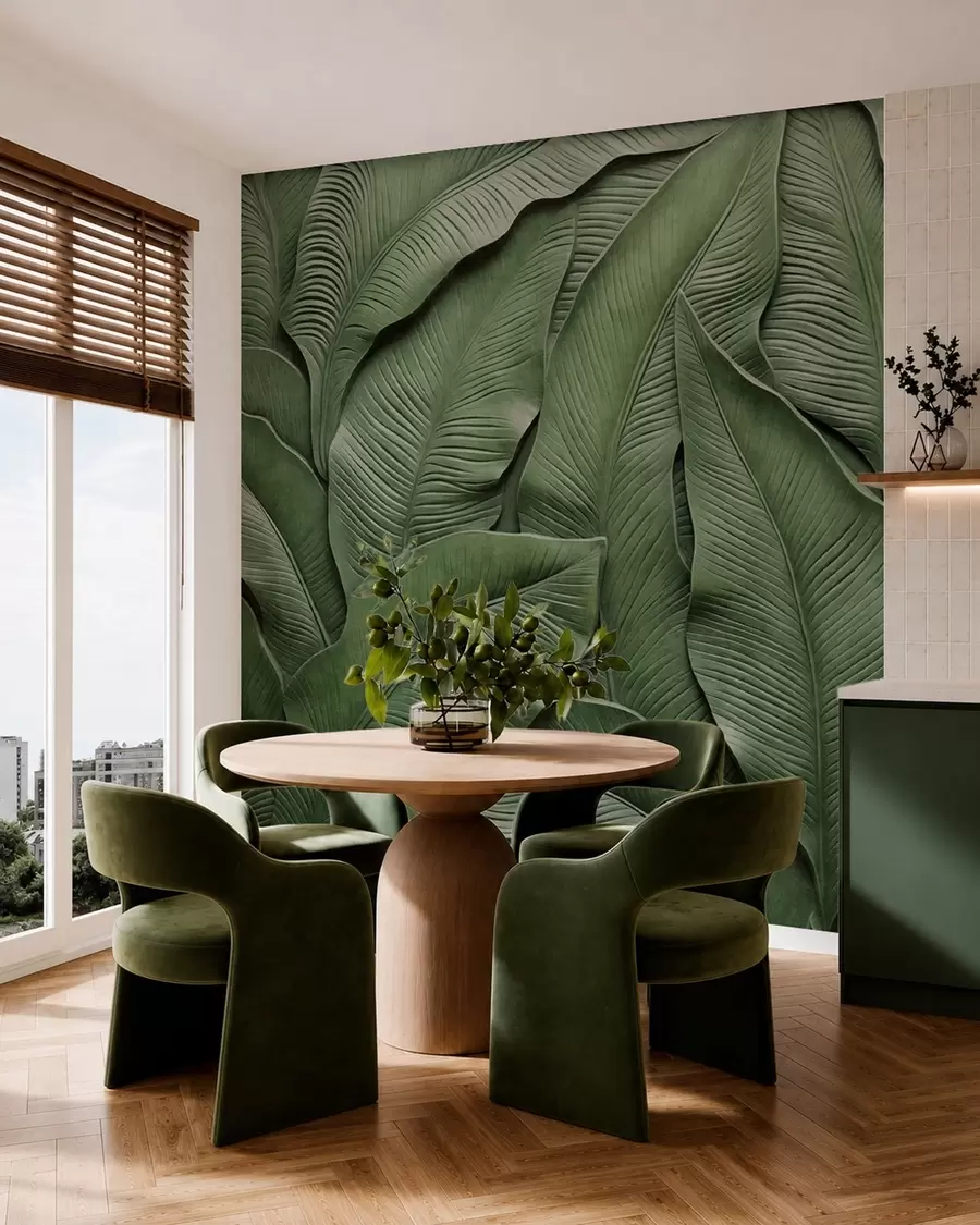 wall murals Dense pattern of large green leaves w05887