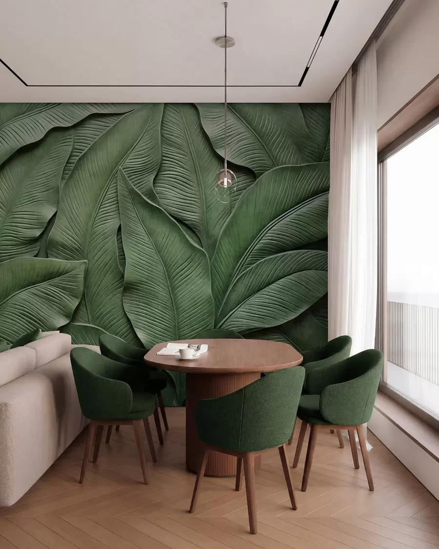 wall murals Dense pattern of large green leaves w05887