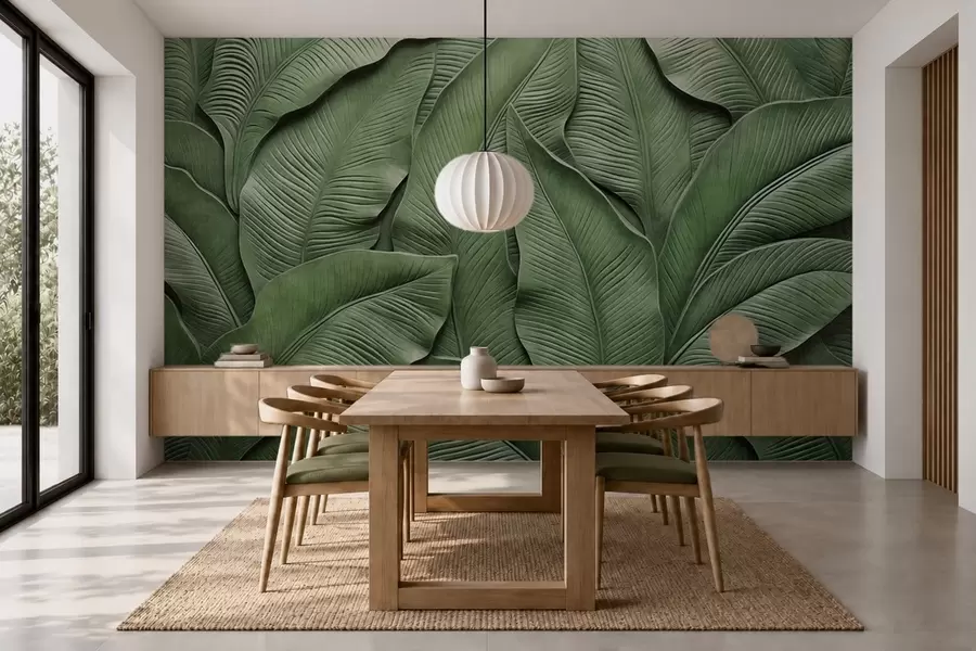 wall murals Dense pattern of large green leaves w05887