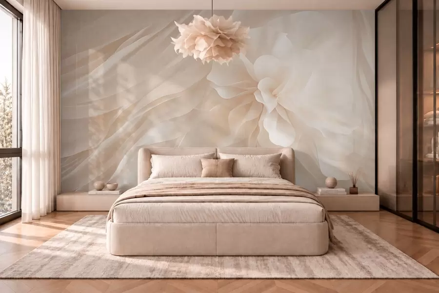 wall murals Voluminous white flower among flowing pale forms w05894