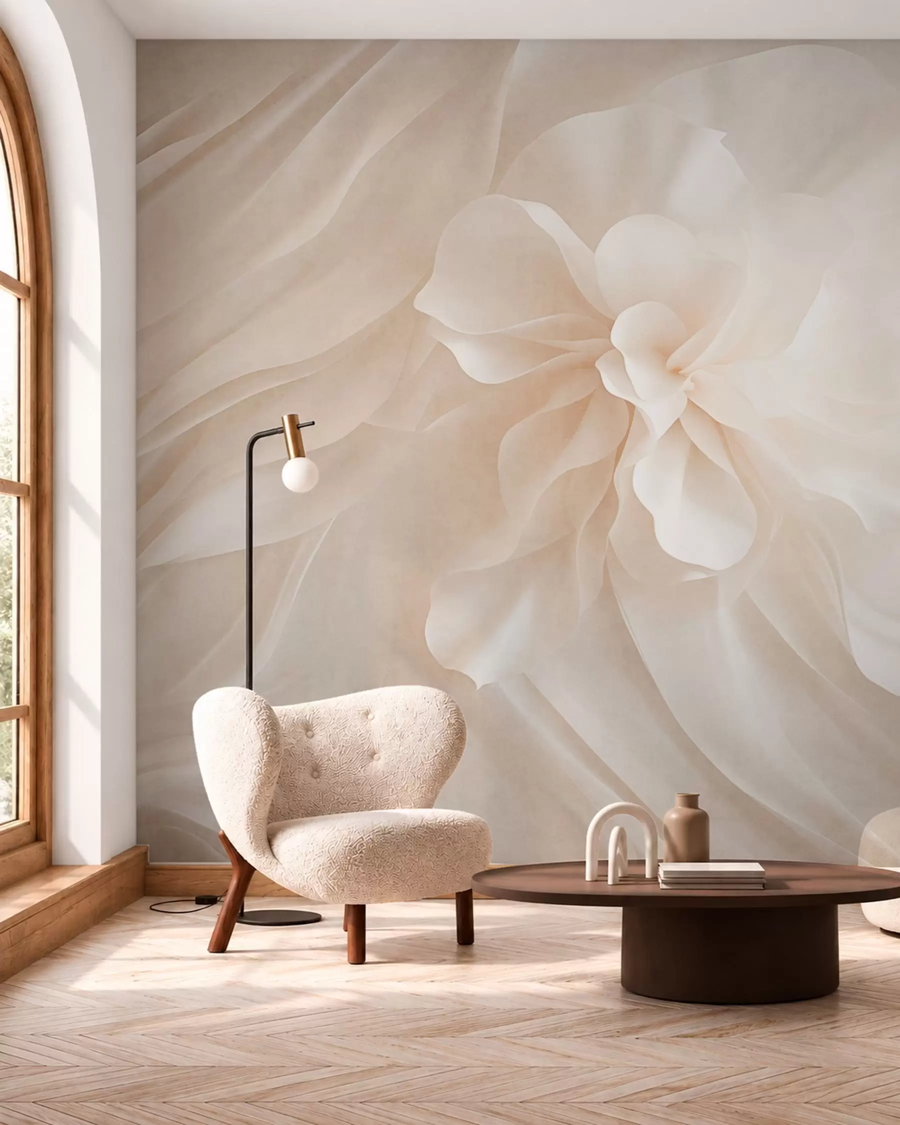 wall murals Voluminous white flower among flowing pale forms w05894