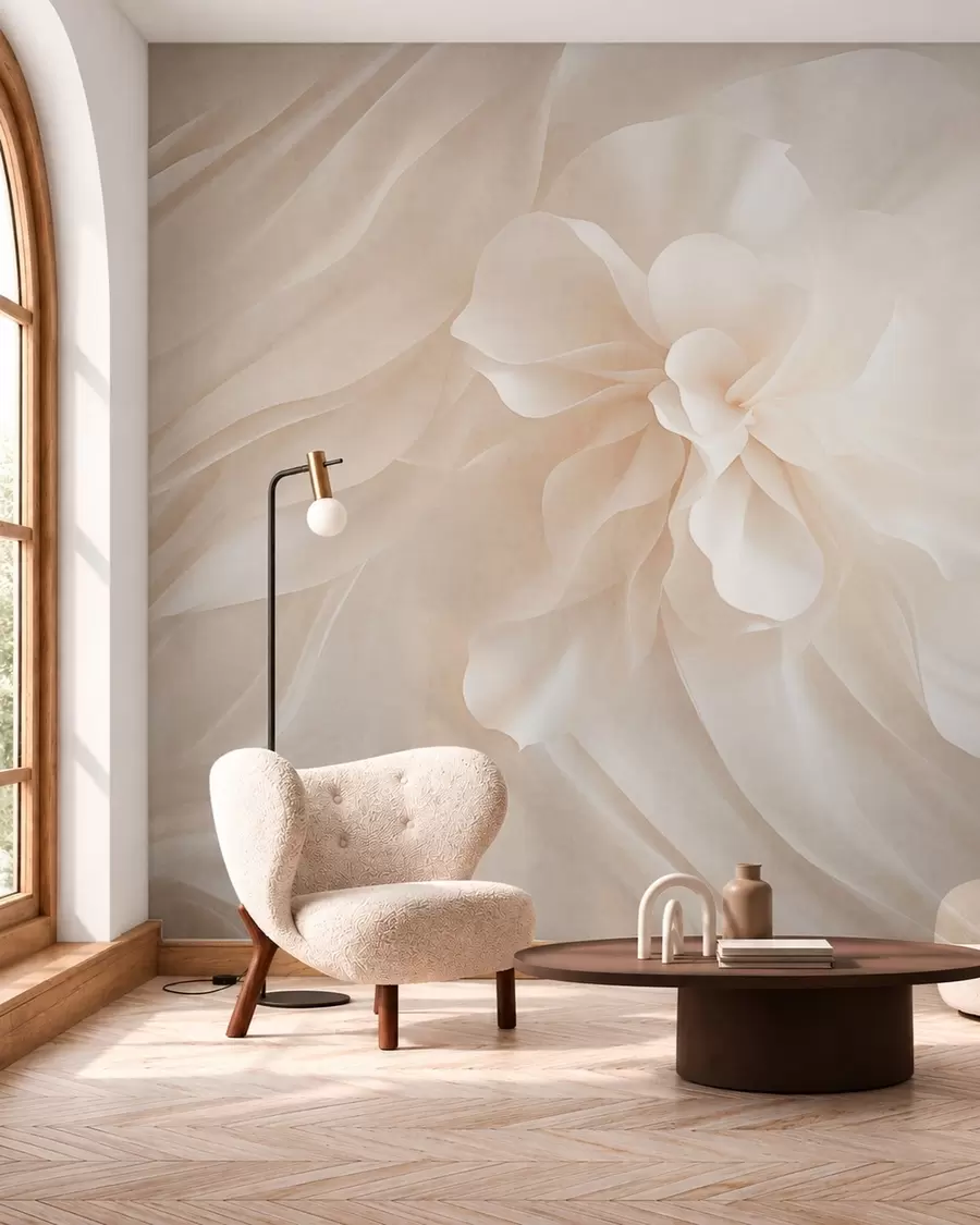 wall murals Voluminous white flower among flowing pale forms w05894