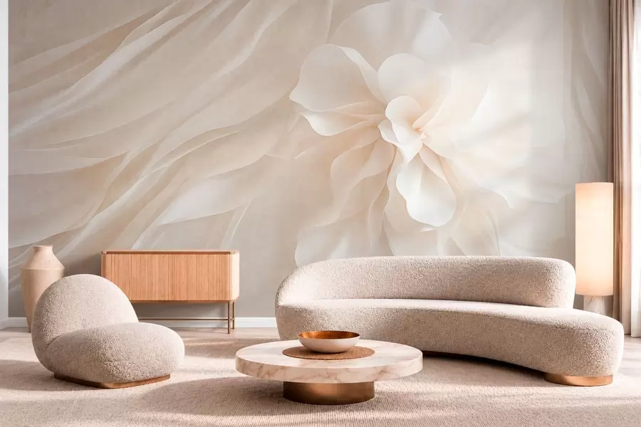 wall murals Voluminous white flower among flowing pale forms w05894