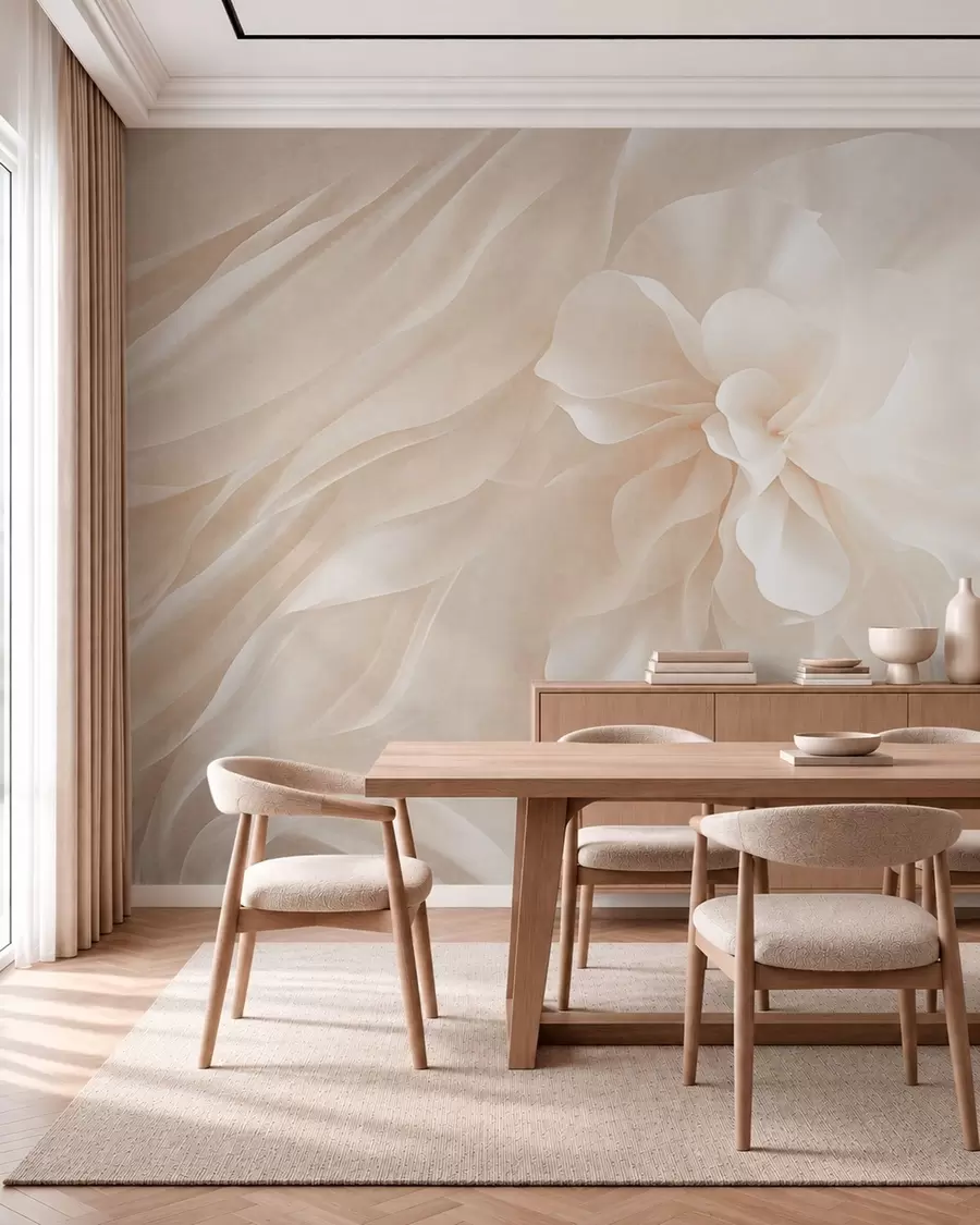 wall murals Voluminous white flower among flowing pale forms w05894