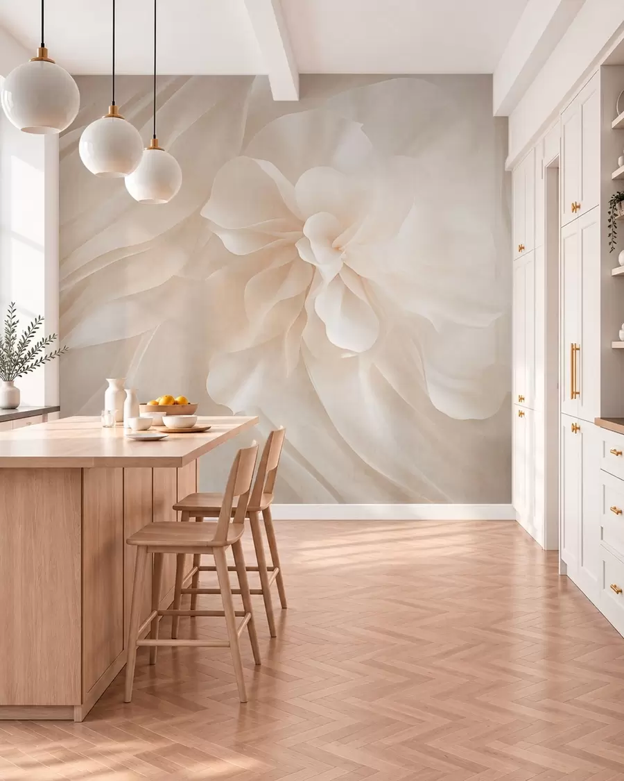 wall murals Voluminous white flower among flowing pale forms w05894