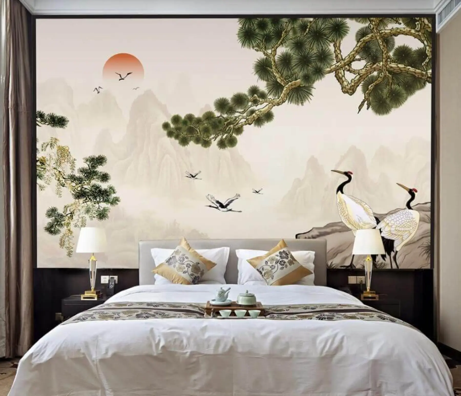 wall murals Mountains, storks under the pine u34508