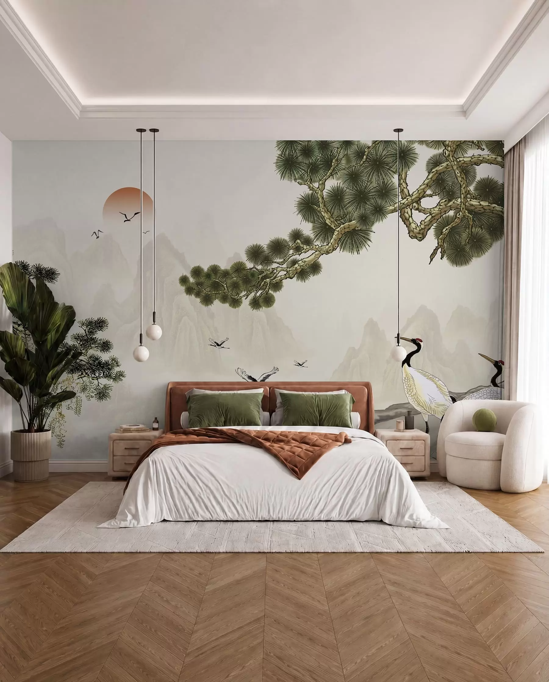 wall murals Birds beneath the Pines u34508