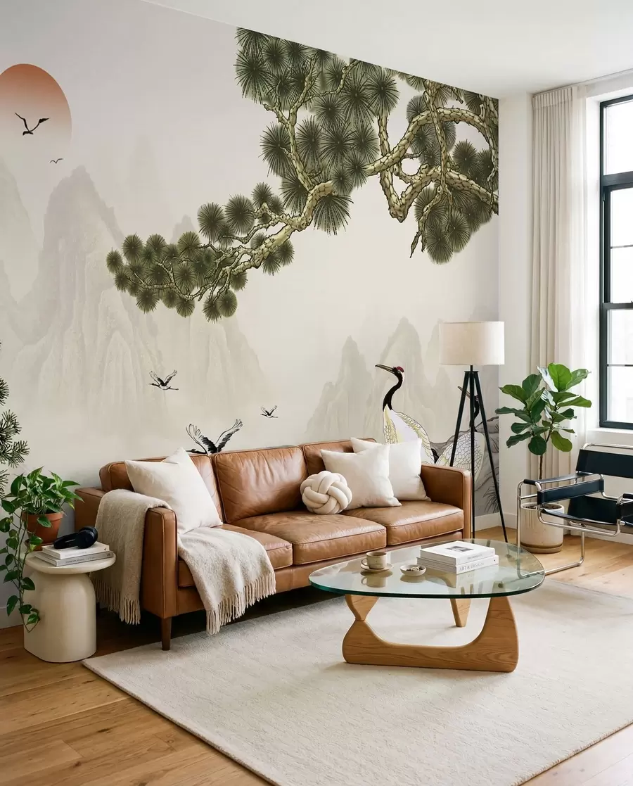 wall murals Mountains, storks under the pine u34508