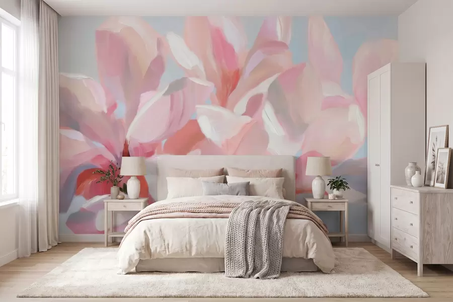 wall murals Close-up pink magnolia, imitation soft painterly technique w10043