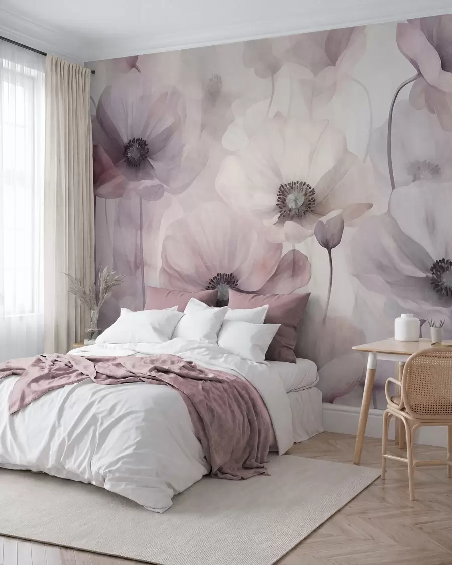 wall murals Pale pink and white poppies with delicate petals w10029v1