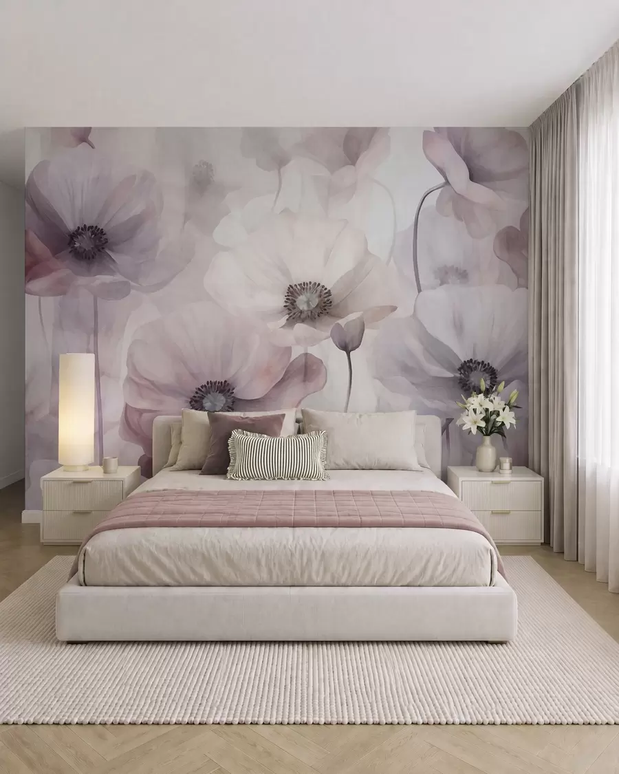 wall murals Pale pink and white poppies with delicate petals w10029v1