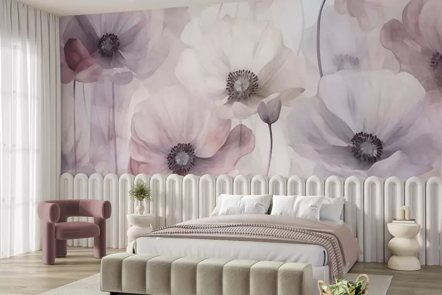 wall murals Pale pink and white poppies with delicate petals w10029v1