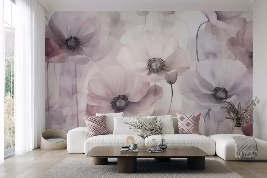 wall murals Pale pink and white poppies with delicate petals w10029v1