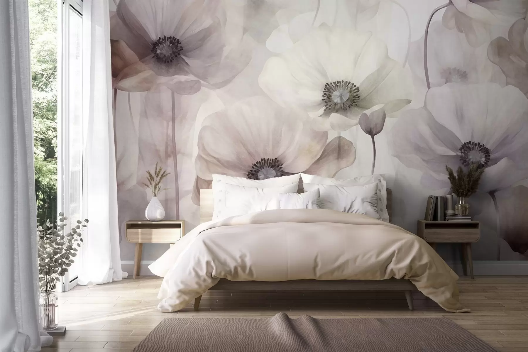 wall murals Pale pink and beige poppies with delicate petals w10029