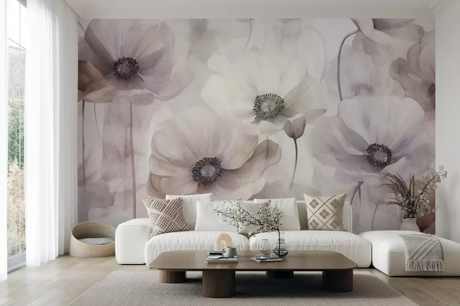wall murals Pale pink and beige poppies with delicate petals w10029