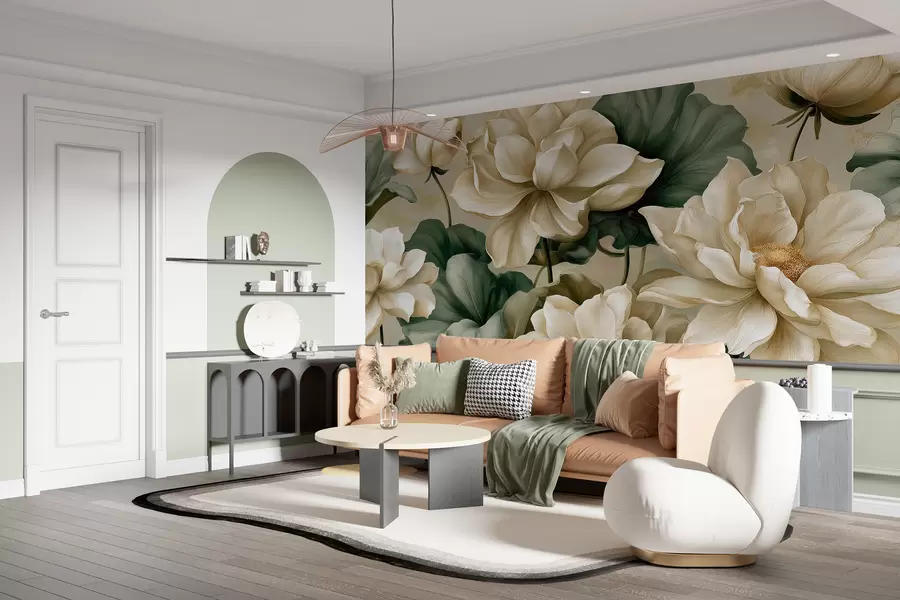 wall murals Lotus flowers and leaves w05746