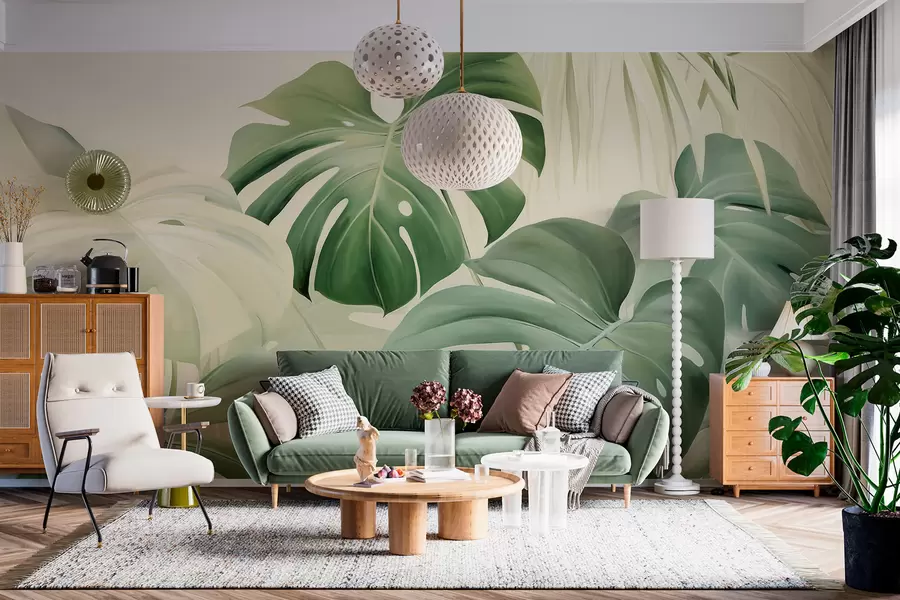 wall murals Monstera, palm leaves w05909