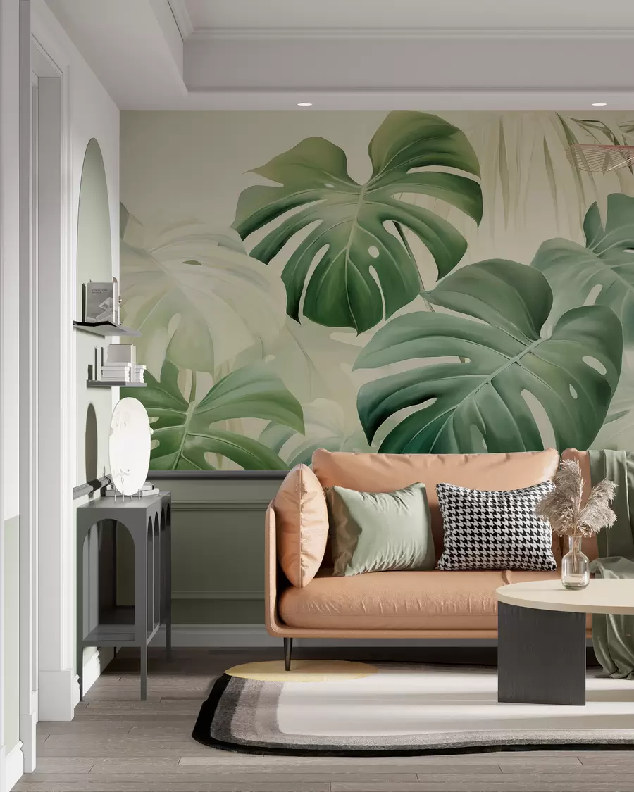 wall murals Monstera, palm leaves w05909