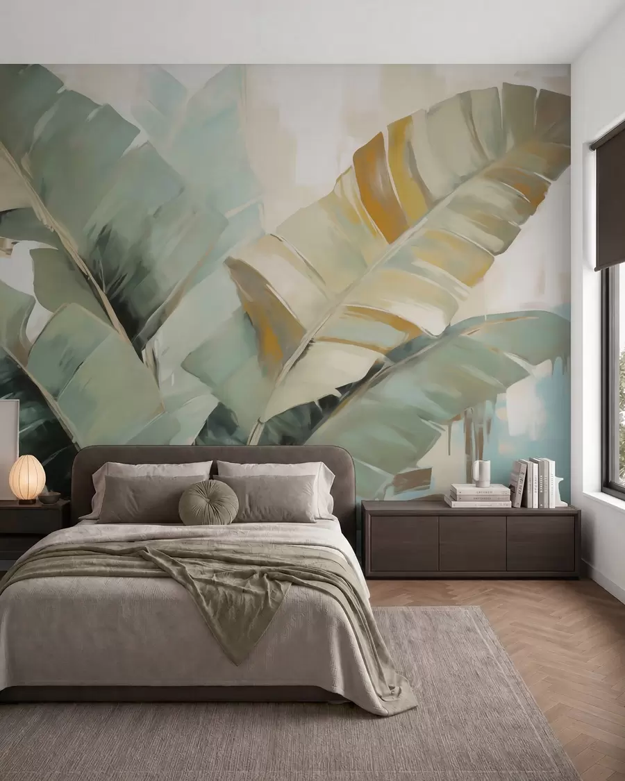 wall murals Watercolour Banana Leaves w05906