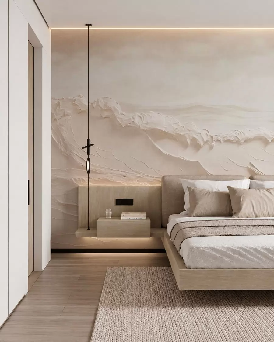 wall murals Textured pale sea waves in creamy tones w05898