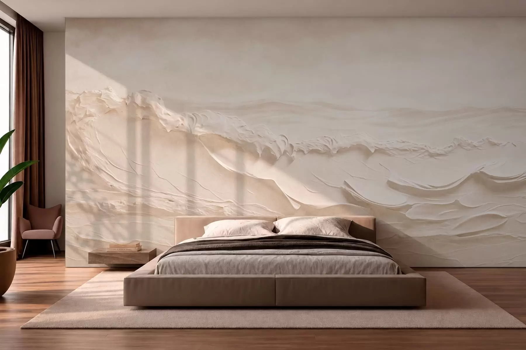 wall murals Textured pale sea waves in creamy tones w05898